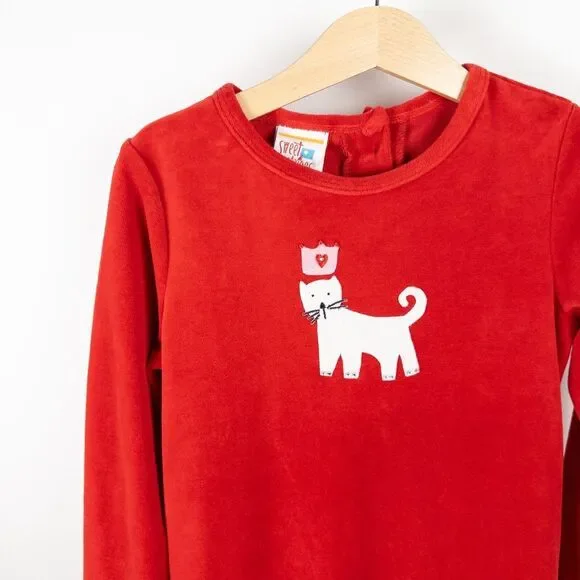 NEW Vintage 90s Sweet Potatoes Velour Cat Princess Dress Made in USA Red Sz 6X - Picture 2 of 10